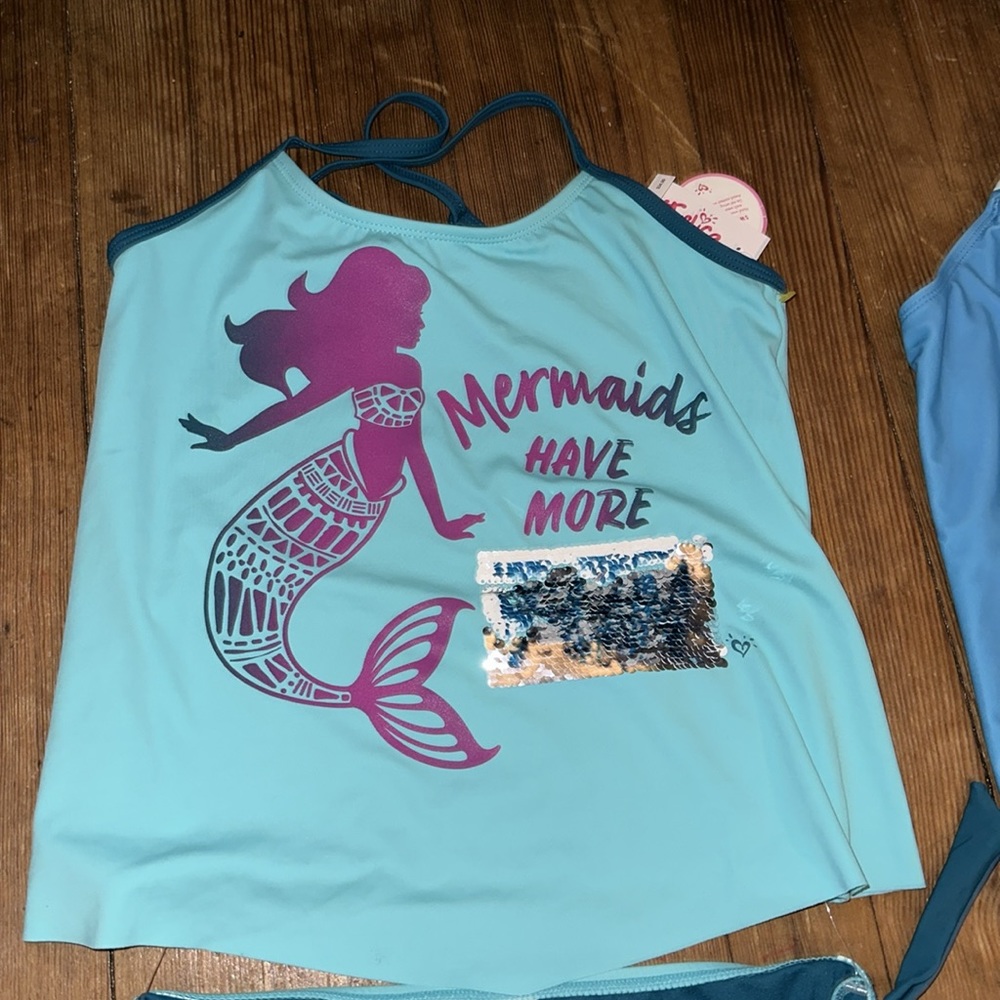 2 new girls bathing swimsuit mermaid justice blue clothing bundle 12 vintage NWT - Picture 2 of 12
